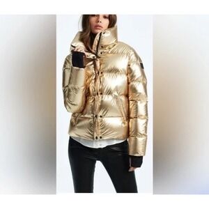 SAM. Freestyle Women's Metallic Gold Down Puffer Jacket Size Small Retail $298!